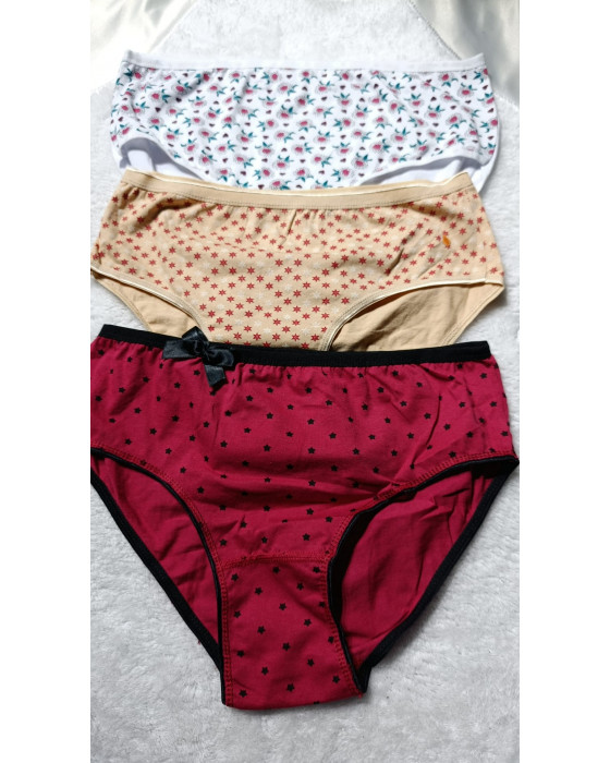 Tutku 3'lü Kadın Desenli Slip – Tek Beden Pamuklu Külot Seti